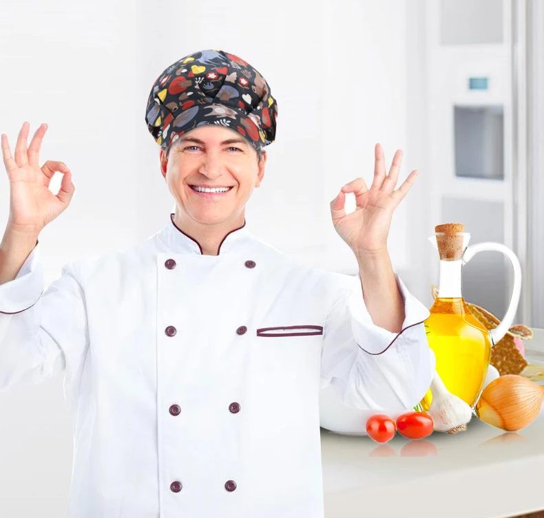 

Pure cotton chef hat pet shop dust cap multi-color printing high-quality fluffy hat unisex package headscarf