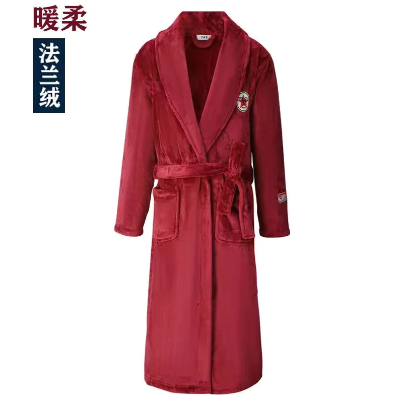 Men Casual Kimono Bathrobe Autumn Winter Flannel Long Robe Thick Warm Sleepwear Plus Size 4XL Nightgown Male Loose Home Wear