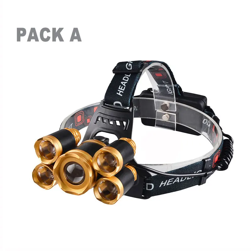 headlamp only TMWT 5 светодиодов Перезаряжаемые фары Масштабируемые T6 светодиодный налобный фонарь с usb кабель Зарядное устройство - Испускаемый цвет: headlamp only
