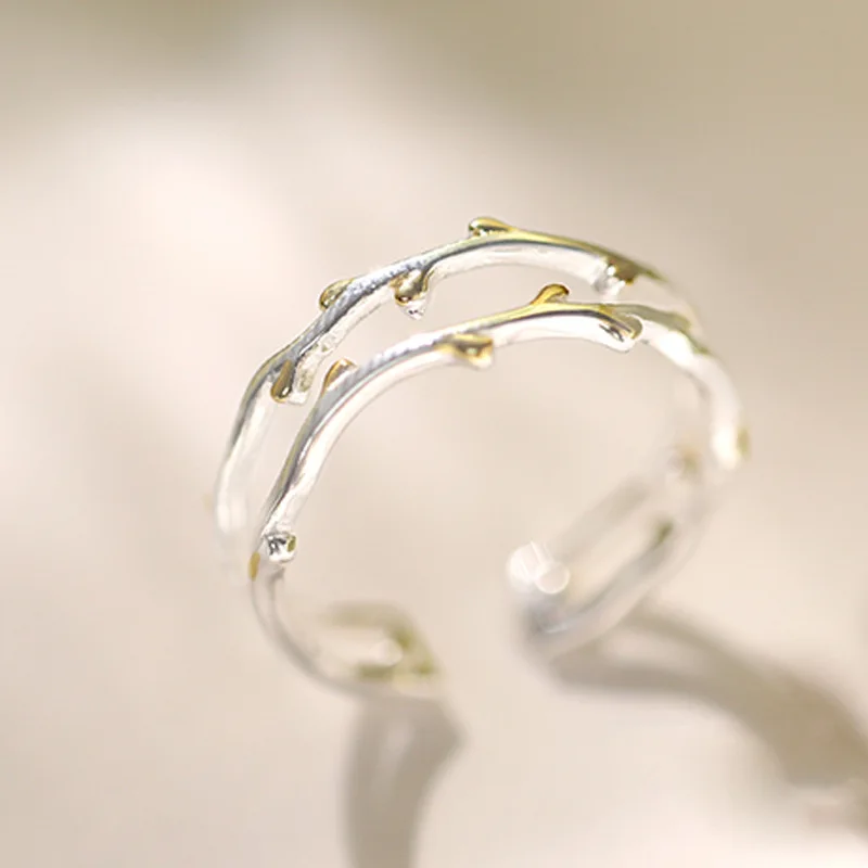 

Trendy Jewelry Finger Ring Hot Selling Popular Design Metal Alloy Two Row Leaf Women Ring For Party Celebration Gifts