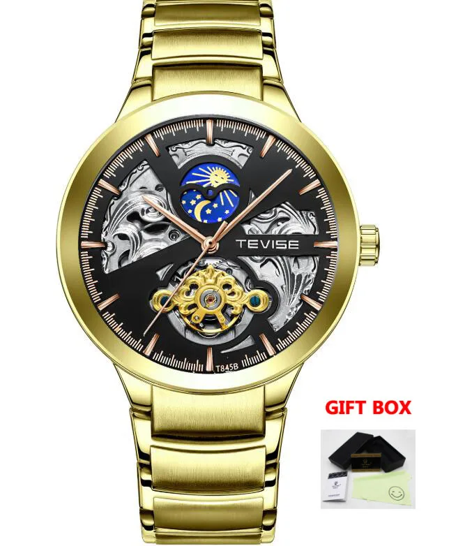 gold black 1 Tevise мужские часы лучший бренд класса люкс автоматические деловые для мужчин с автоподзаводом Tourbillon мужской наручные Relogio Masculino - Цвет: gold black 1