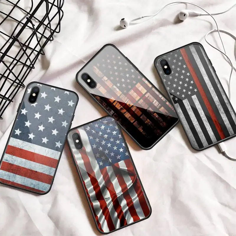

American National flag Phone Case Tempered glass For iphone 6 7 8 plus X XS XR 11 12 13 PRO MAX mini