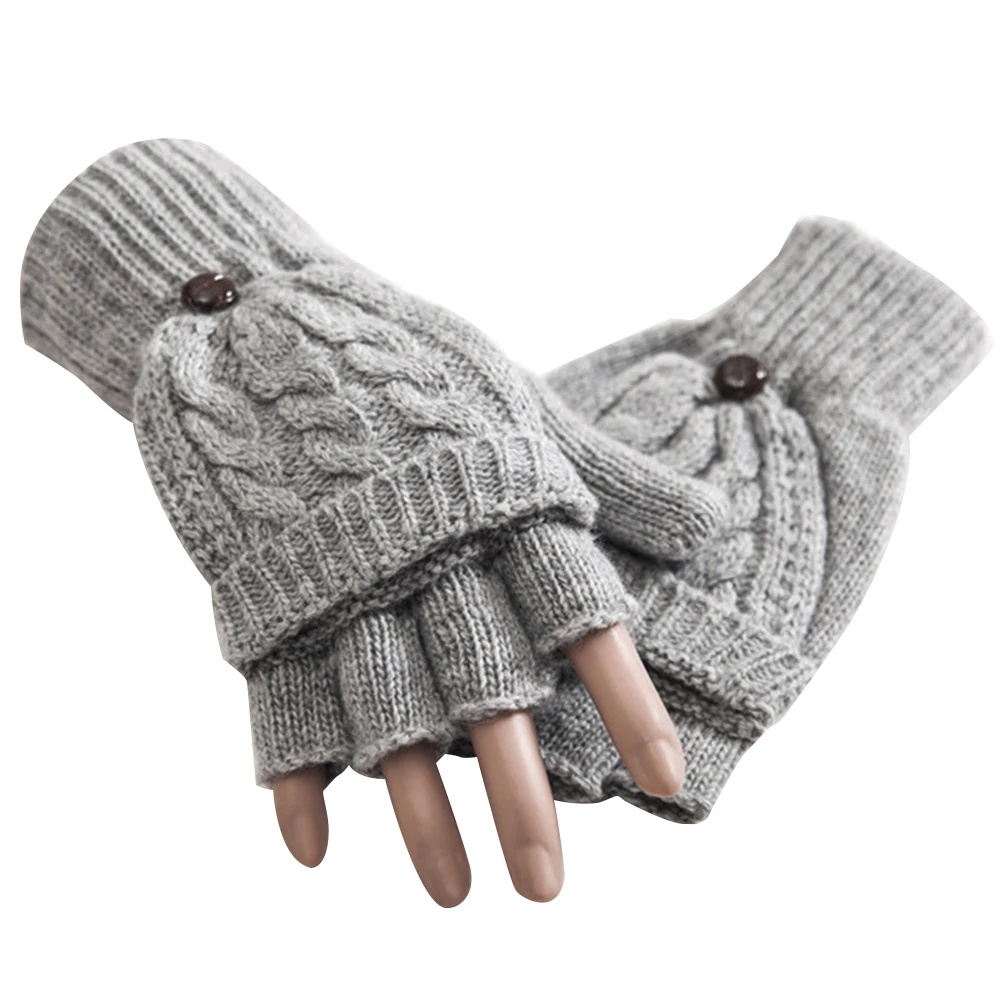 

11.11 Winter Warm Women Knitted Gloves Half Finger Flip Students Mittens Warmer Gift Guantes Female Crochet Luvas Thicken New