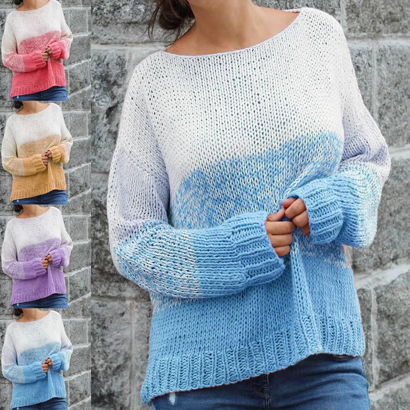 

JCHB женские свитера с градиентом цвета, пуловеры, свободная вязаная осенне-зимняя одежда, Повседневные свитера