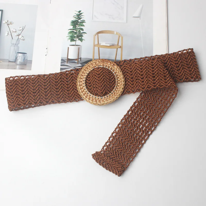 Женский винтажный плетеный ремень BZ34 трикотажный веревочный из дерева с