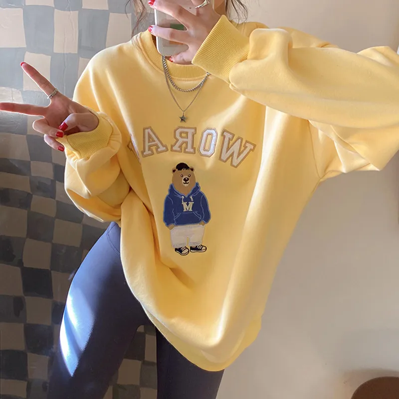 Женские толстовки в Корейском стиле толстый теплый свитшот с мультяшным