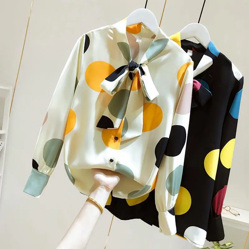 

2021 Fashion Brand New Women's Shirt Polka Dot Chiffon Blouse Spring Loose Long Sleeve Casual Tops Oversized Female Clothing