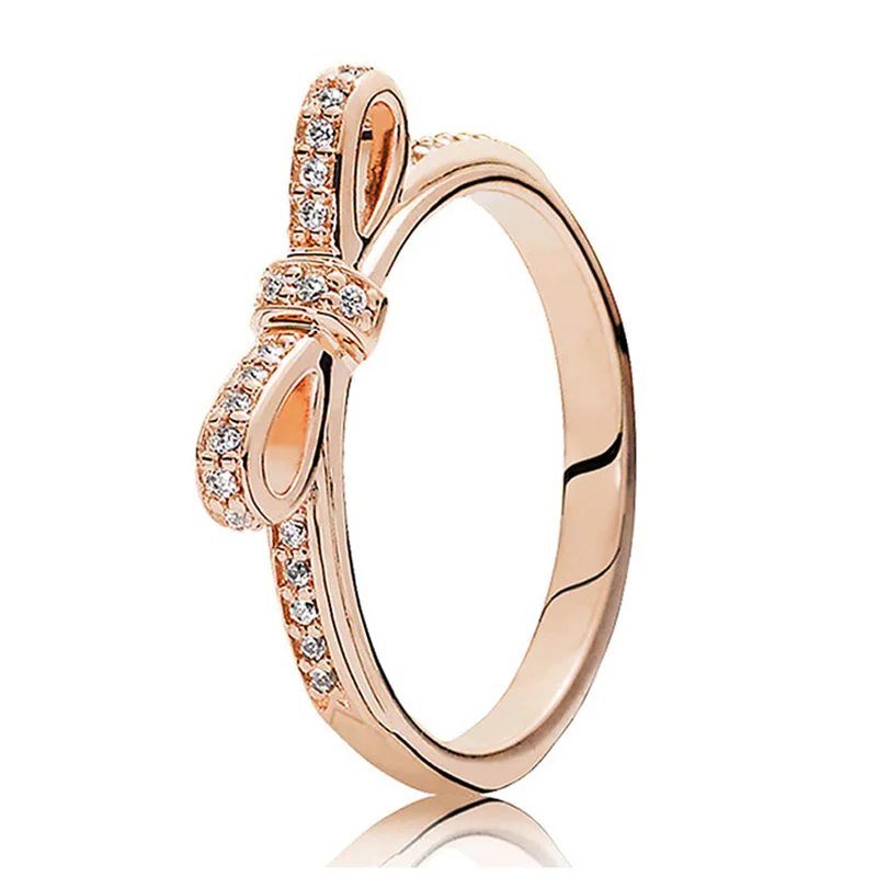 

WHOLEGEM 2020 new fashion rose gold silver color luxury zircon crystal bow engagement ring female wedding jewelry