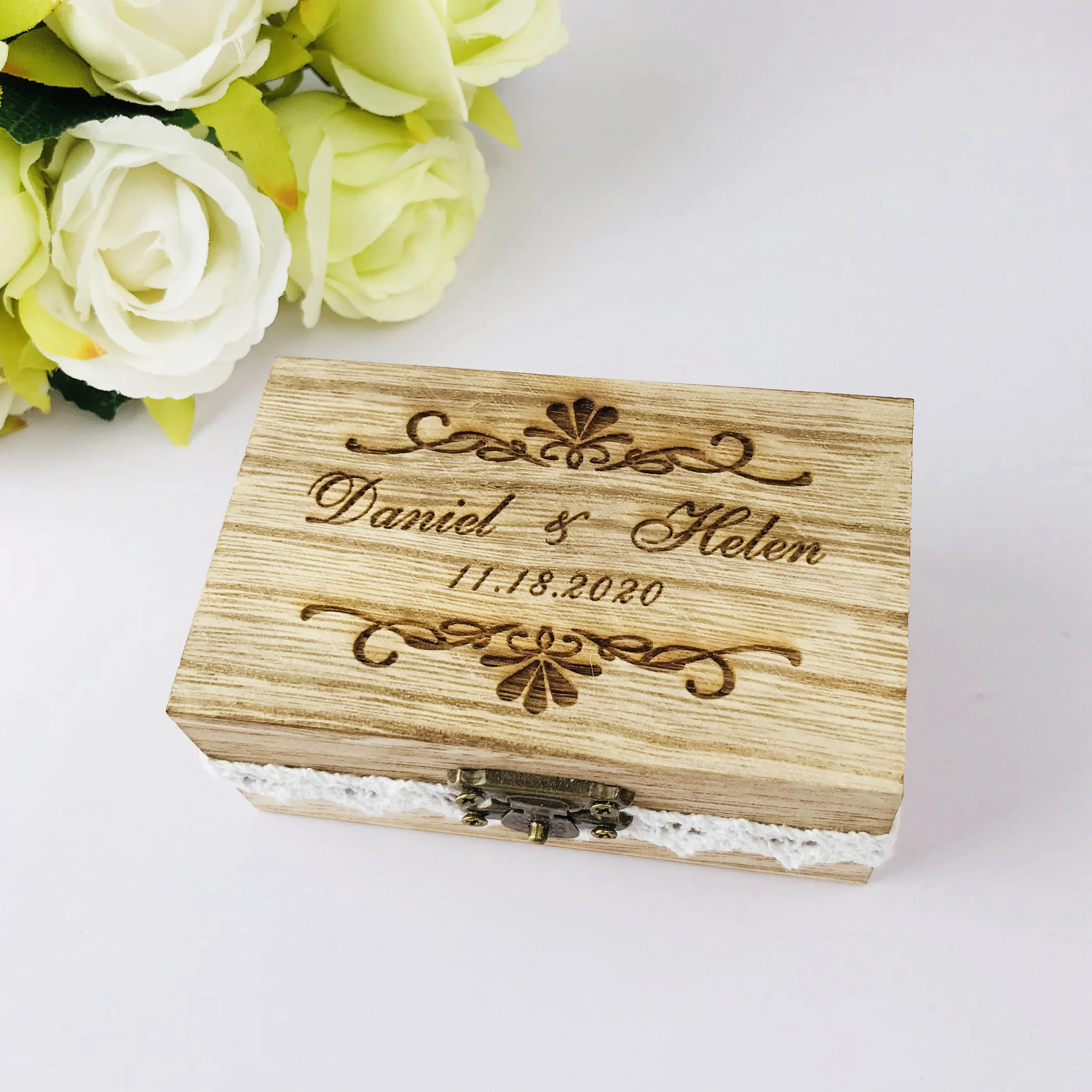 Индивидуальный деревенская свадьба дерево держатель для колец чехол хранения