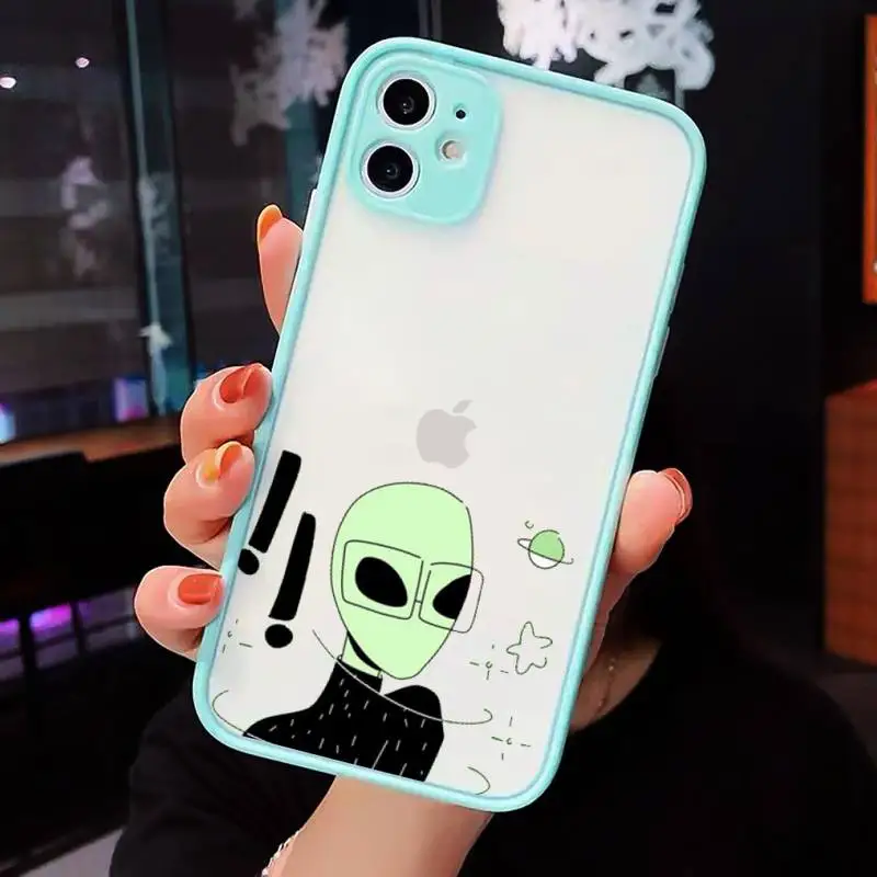 

Cartoon alien space green Phone Cases Matte Transparent for iPhone 7 8 11 12 s mini pro X XS XR MAX Plus cover funda shell