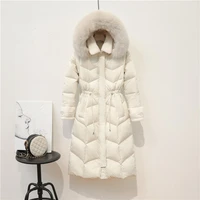 knee down jacket womens middle long real hair collar 2020 new korean fashion white duck down off season special sale