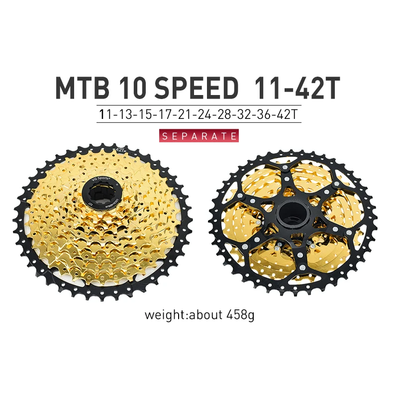 10 Speed 11-42T Gold 10 11 скоростная горная велосипедная кассета отдельная трещотка Кассета из алюминиевого сплава Кронштейн Звездочка Cog Cdg свободное колесо 40T 42T 46T 50T - Цвет: 10 Speed 11-42T Gold