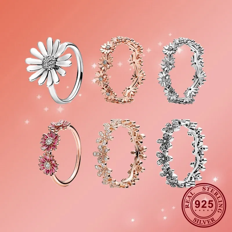 

Original 925 Sterling Silver Chrysanthemum Flower Rings Overlay Women Jewelry Rings Couple Wedding Ring Sparkling Cz Gift