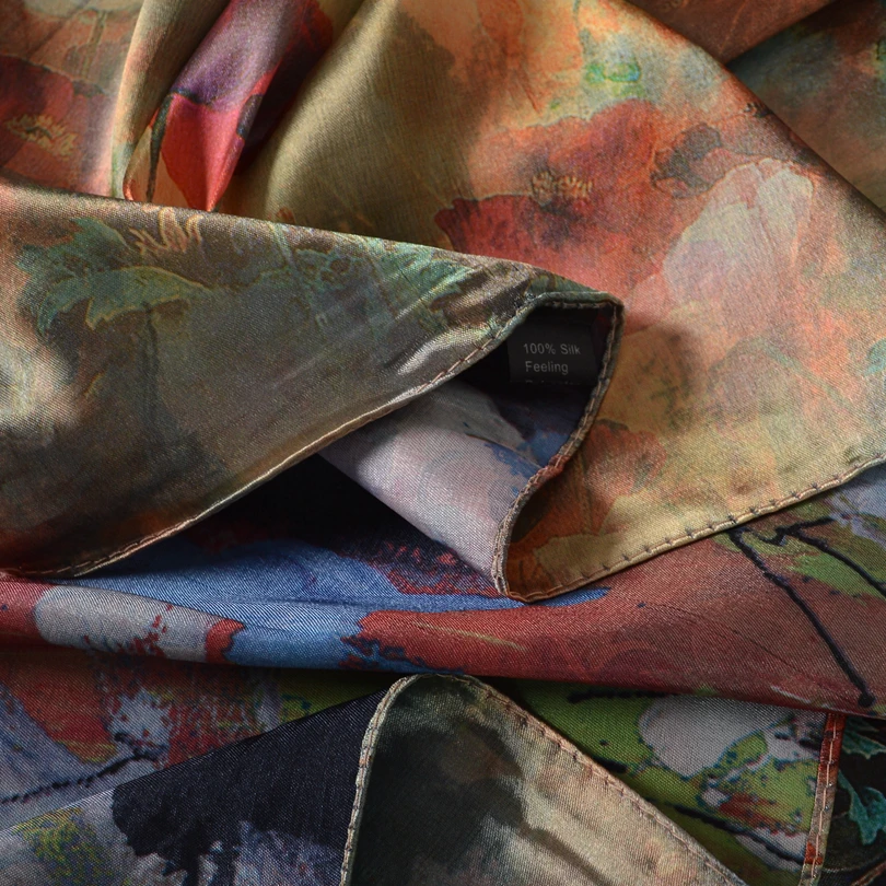 BYSIFA| Ladies Red Poppies Scarves Printed Fashion Elegant Satin Silk Long Scarf Shawl 2021 New Muslim Neck Head Scarves160*70cm |