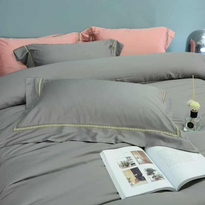 

100%Egyptian Cotton Duvet Cover Set 4Pcs Luxury Soft Bedding Set with Buttons Solid Color Comforter Cover Queen King size 4Pcs