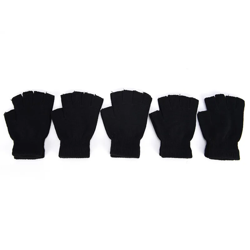 Fashion Men Black Knitted Stretch Elastic Warm Half Finger Fingerless Gloves Winter | Спорт и развлечения