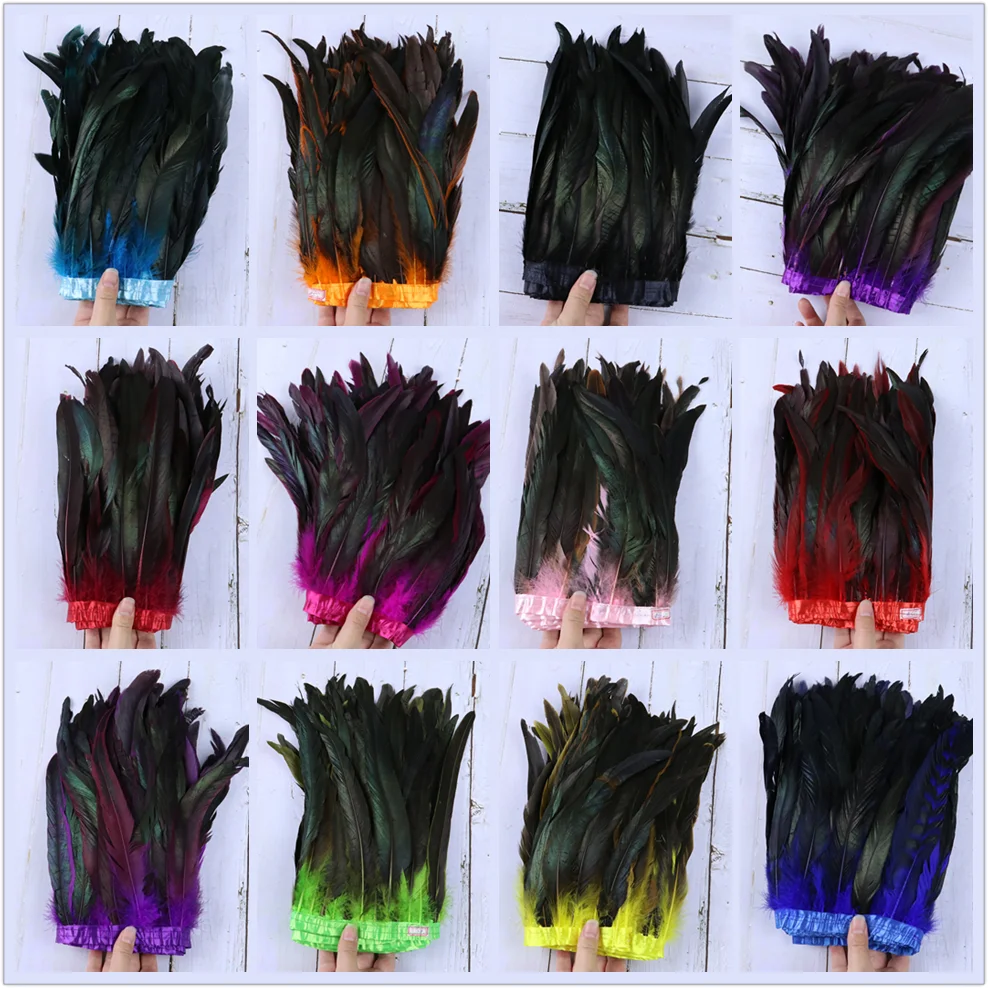 Двухцветные черные петушиные хвосты декоративные куриные перья 25-35 см для платья