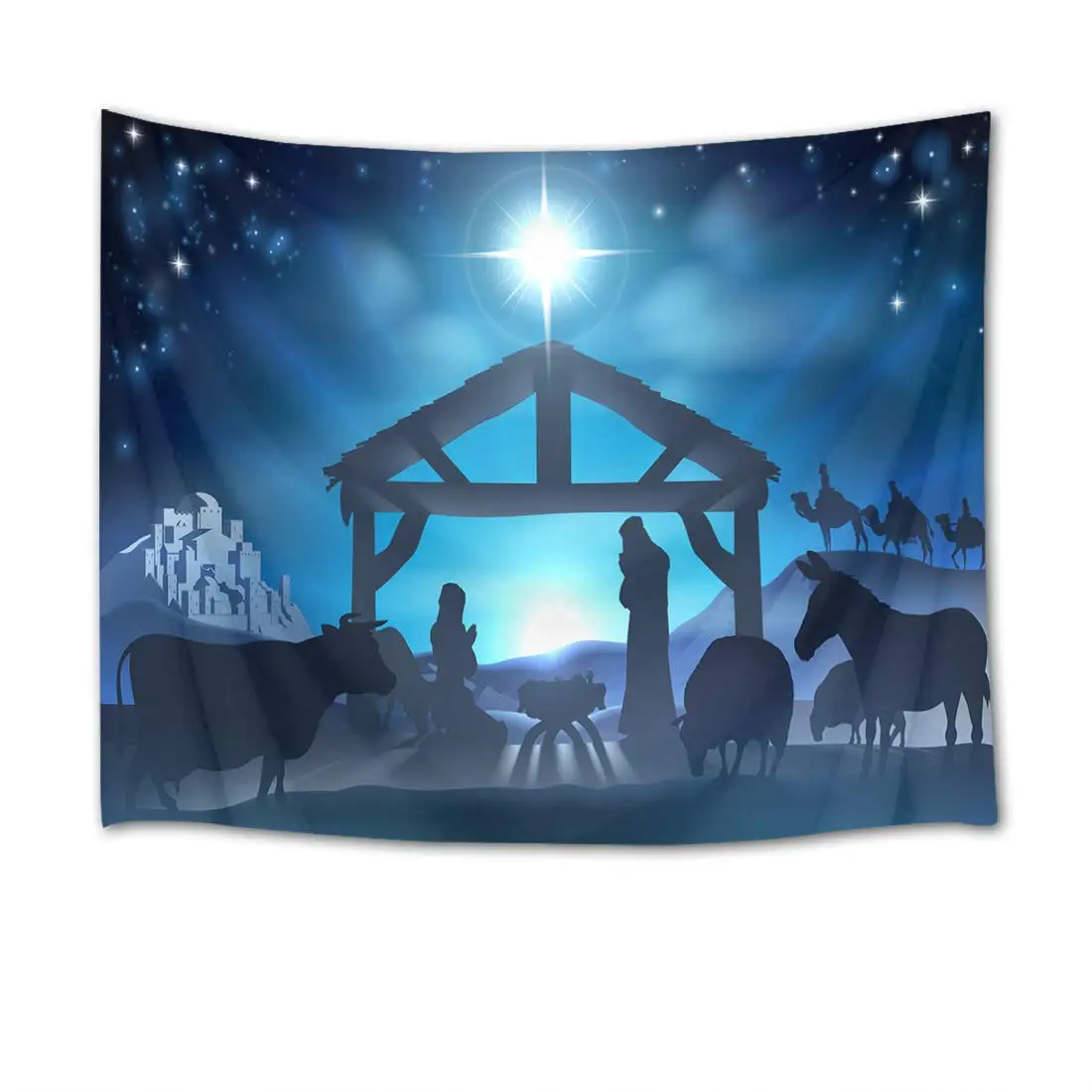 Nativity Scene Jesus Christ Born in Manger Wall Hanging Christian Believers and Three Wise Men Tapestries