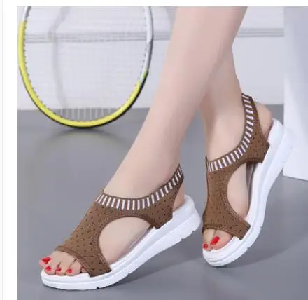 Сандалии на танкетке женские удобные босоножки без застежки большой размер