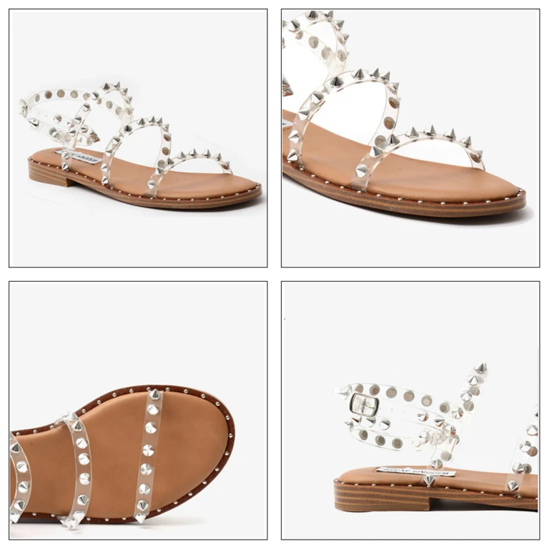

2021 New Rivet Strong Flat Women Sandals Fashion Shoes Lightweight Non-slip Sabot Women's Summer Designer Studded Sandals
