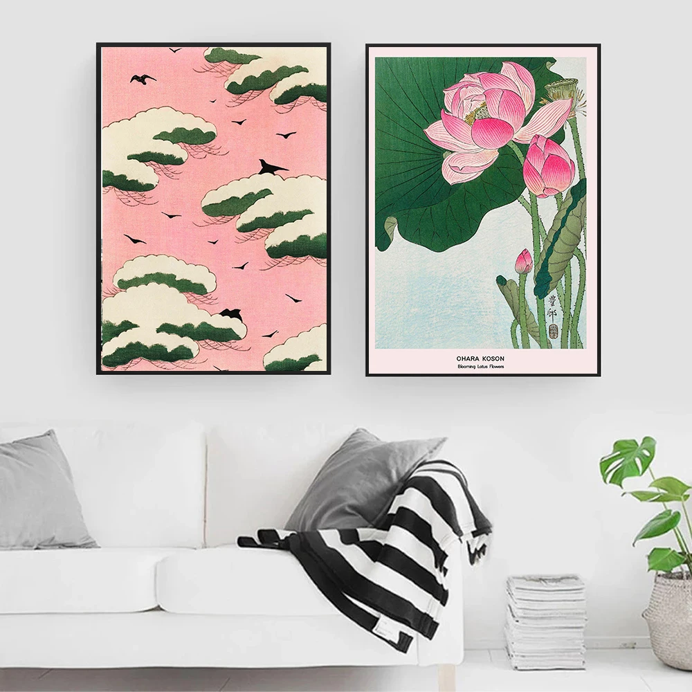 

Japan Classic Painting Art Canvas Print Vintage Hokusai Great Wave Ohara Goldfish Lotus Poster Pictures Living Room Home Decor