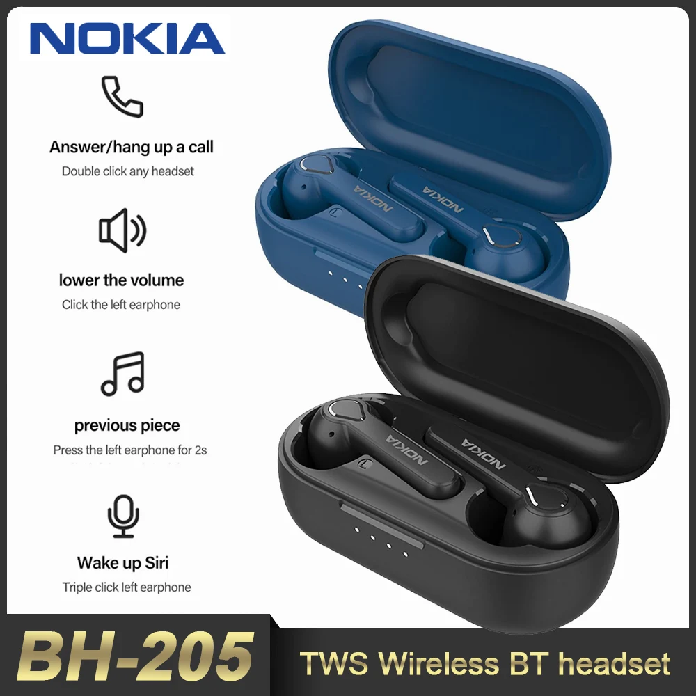 

Беспроводные наушники Nokia BH-205, HIFI стерео наушники с шумоподавлением и микрофоном, Bluetooth-совместимая гарнитура 5,0, черные наушники