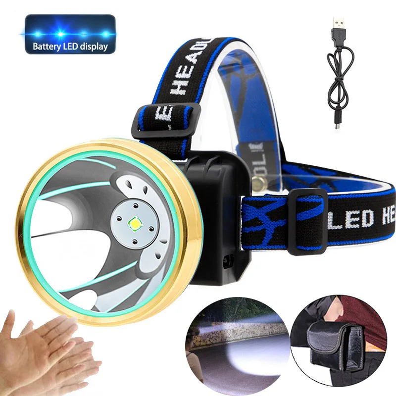 

high Power led Headlamp Miner's headlight head Torch frontal flashlight working light Usb rechargeable sensor cycling hunting