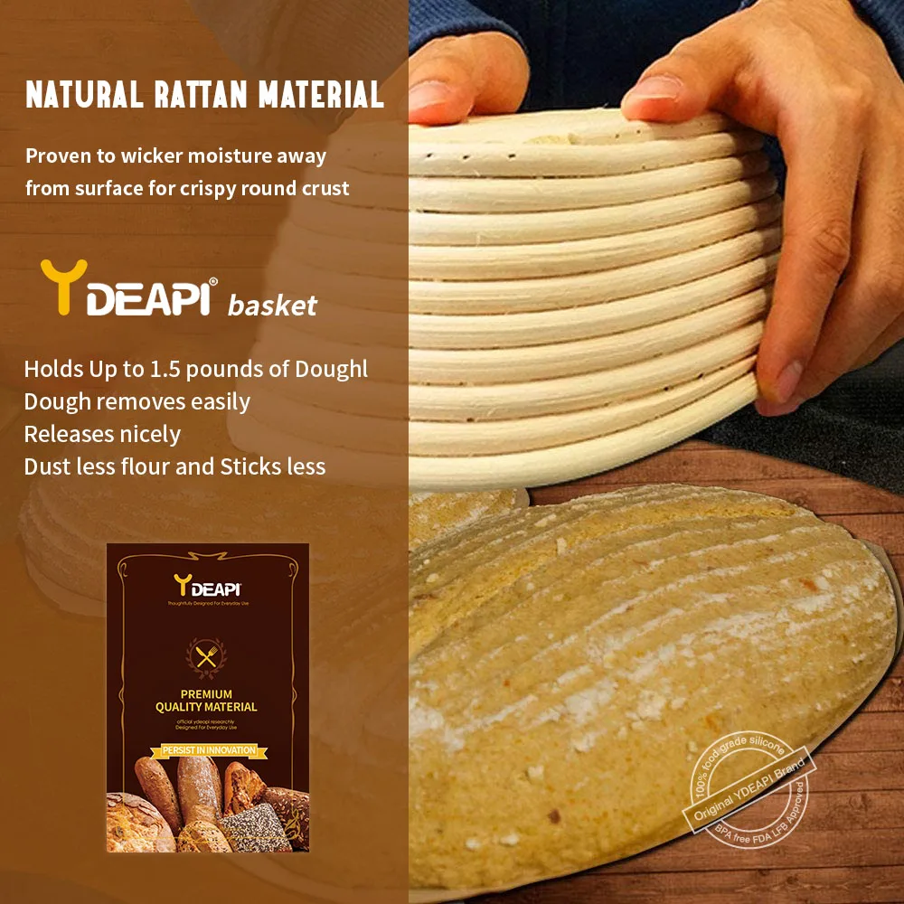 

YDEAPI 10 inch Oval Banneton Proofing Basket Set - French Style Sourdough Bread Basket, Included 100% Natural Rattan