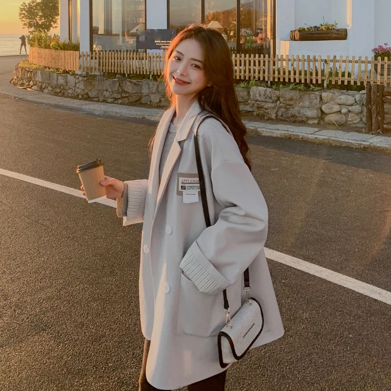 

Женский свободный костюм в Корейском стиле, Повседневная Уличная одежда в стиле Харадзюку С двубортным рядом пуговиц