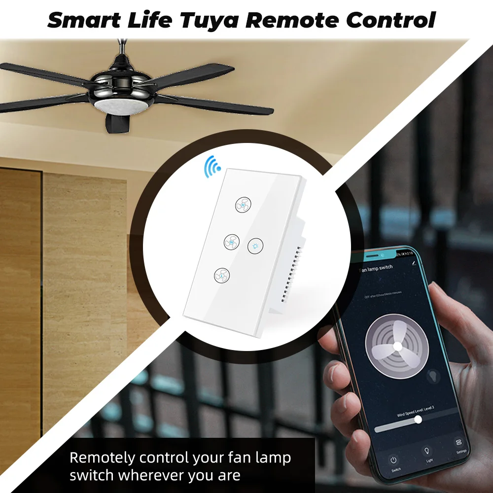 SMATRUL Tuya Wi-Fi сенсорный потолочный вентилятор-светильник переключатель США 220v