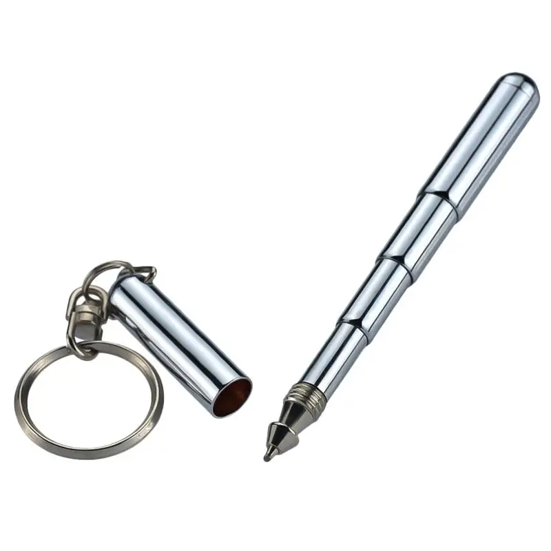 

Retractable Pen Shape Keychain Mini Metal Key Ring Portable Stainless Steel Telescopic Ballpoint Pen Metal Keychain Tools