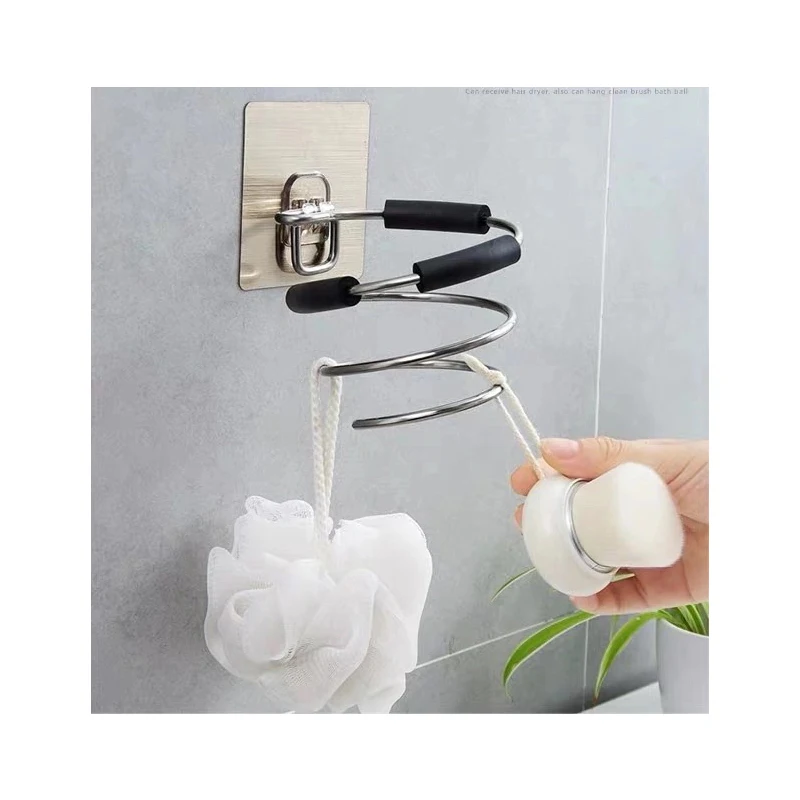 

Hair Dryer Holder Blower Organizer Adhesive Wall Mounted Nail Free No Drilling Stainless Steel Stand Tool For Bathroom Bedroom