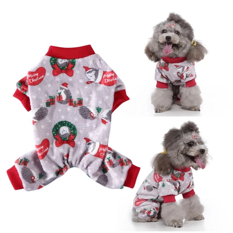 

Christmas Hedgehog Print Pet Pajamas for Dogs,Soft Warm Fleece Dog Jumpsuit Puppy Pullover