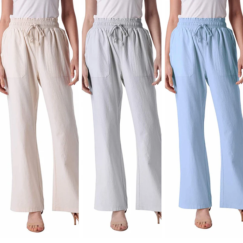 

Брюки женские хлопковые с карманами, черные, с эластичной талией, на весну-осень