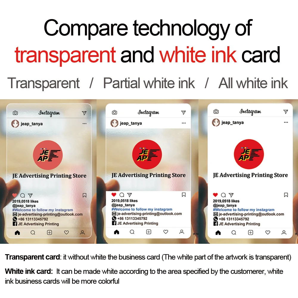 100 шт. INS четкая печать ПВХ визитная карточка прозрачные пластиковые