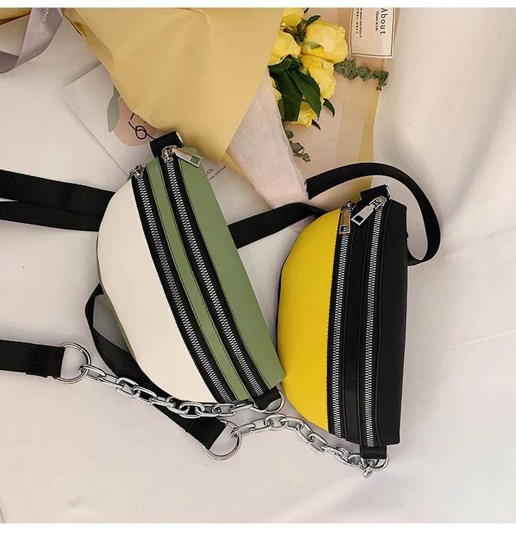 [BXX] Women's Single Shoulder Crossbody Bag All-match Flap Fashion Female Chest Package Wide Straps Chain Waist Bag HF745