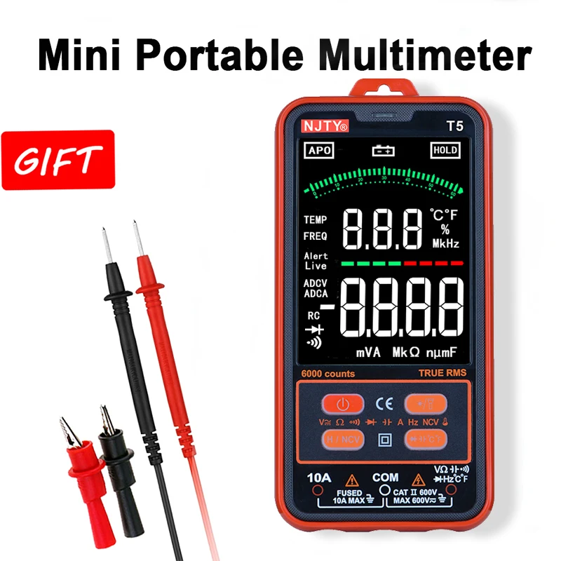 

NJTY T5 Smart Multimeter Digital Mini Automotive Profesional Tester True RMS NCV AC DC Voltage Tester Portable Electric Meter T1