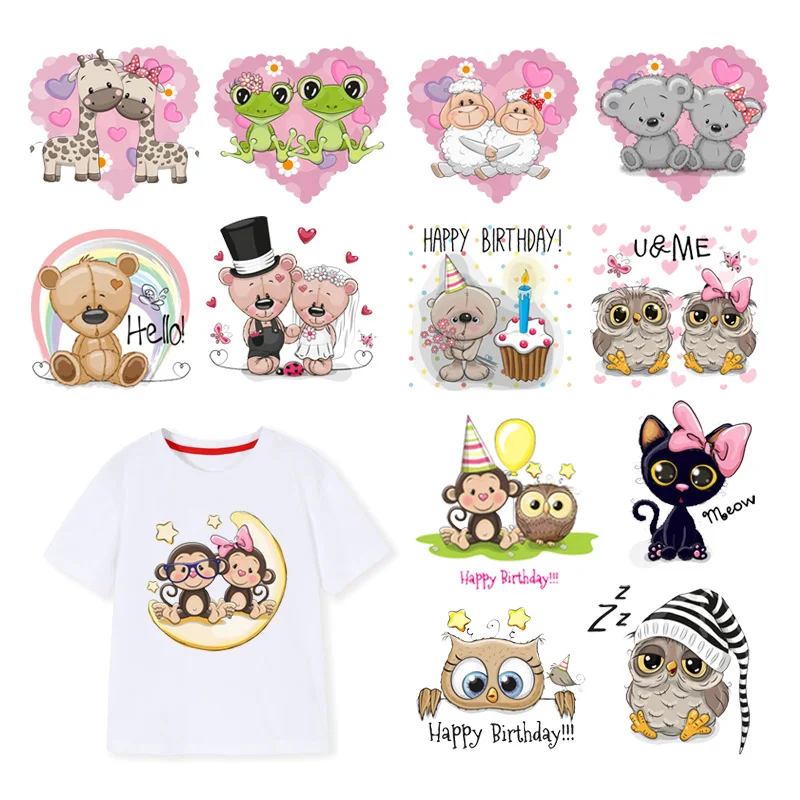 Милые животные буквы Сова железо на Переводные нашивки Детский Медведь Кролик