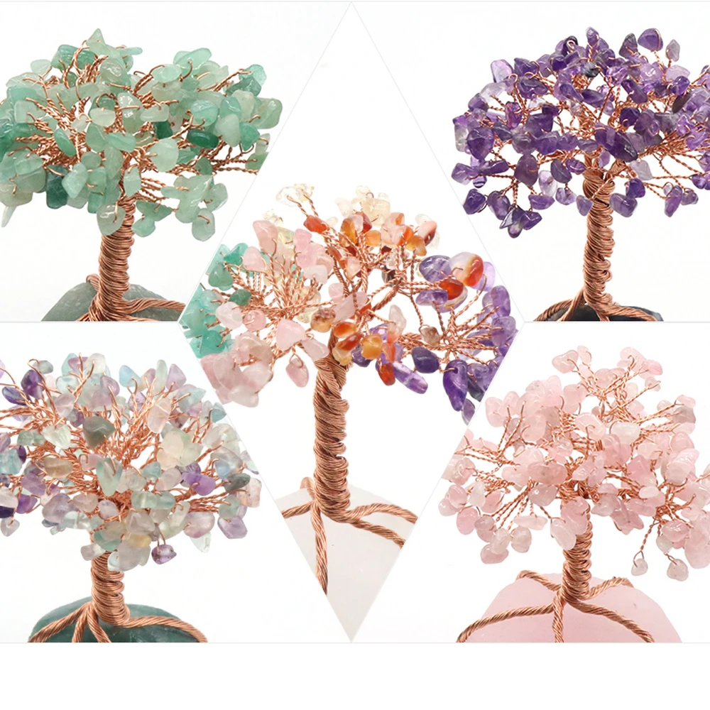 

1PC Natural Crystal Tree of Life Amethyst Rose Quartz Lucky Tree Family Decoration Chakra Gemstone Mineral Base Aura Ornaments