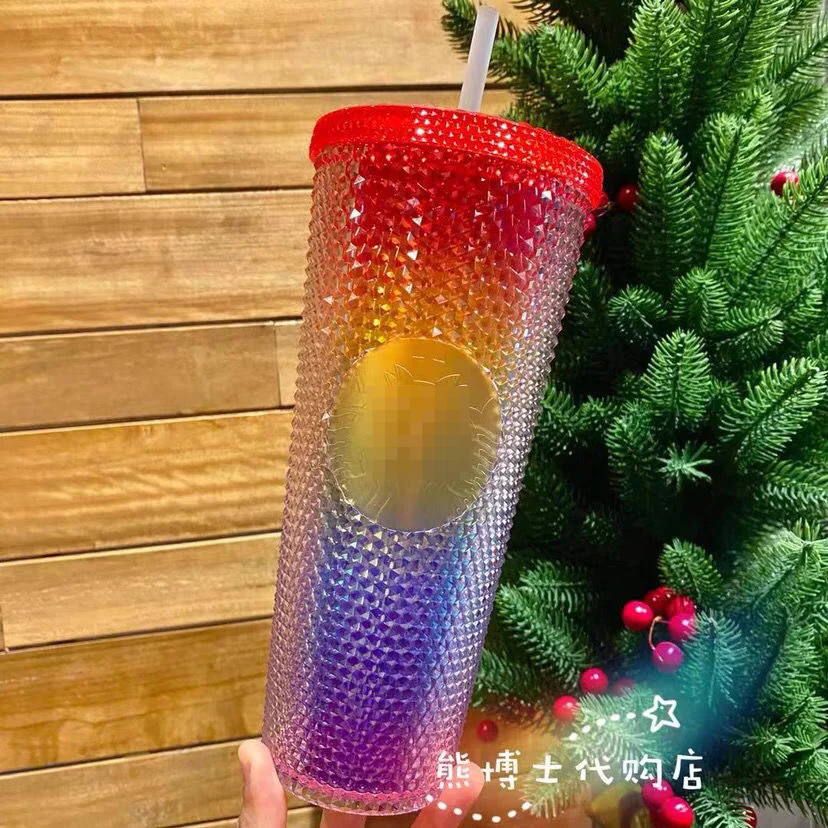 

Star Dad with Logo Cup Christmas Diamond Particles Durian Large Capacity Goddess Cup with Straw Tritan Water Bottle Coffee Mug