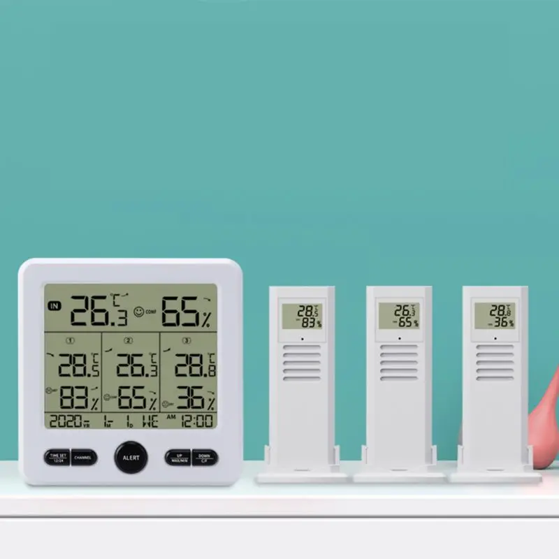 

Indoor Outdoor Digital Weather Station Monitor Thermometer Hygrometer Color Alert Alarm with 3 Wireless Transmitter