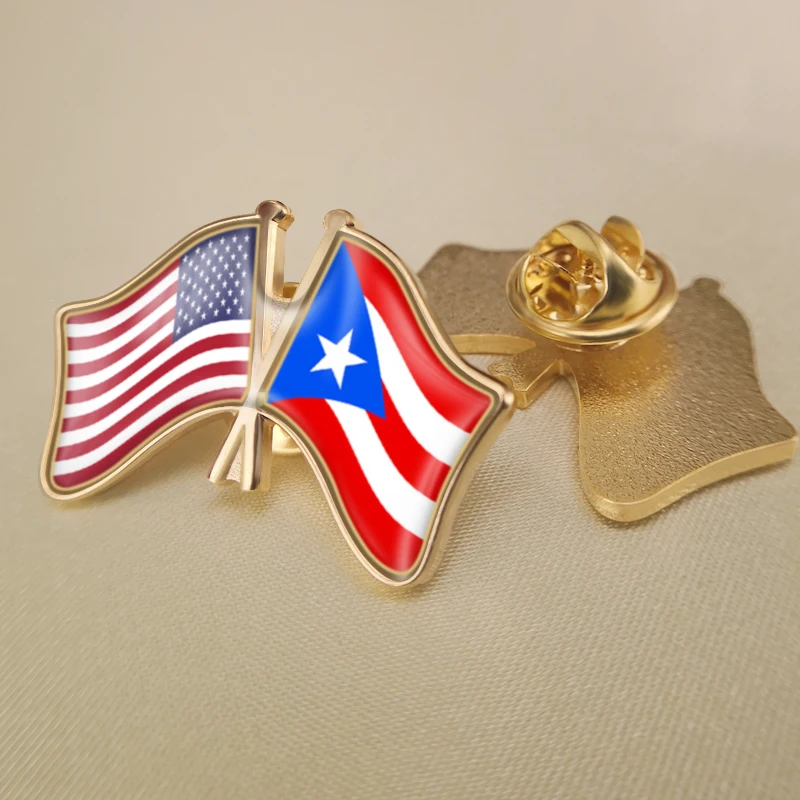 

United States and Puerto Rico Crossed Double Friendship Flags Lapel Pins Brooch Badges