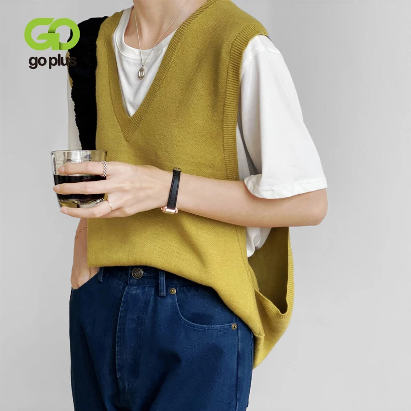 Осенний вязаный женский жилет GOPLUS джемпер в Корейском стиле черный свитер без