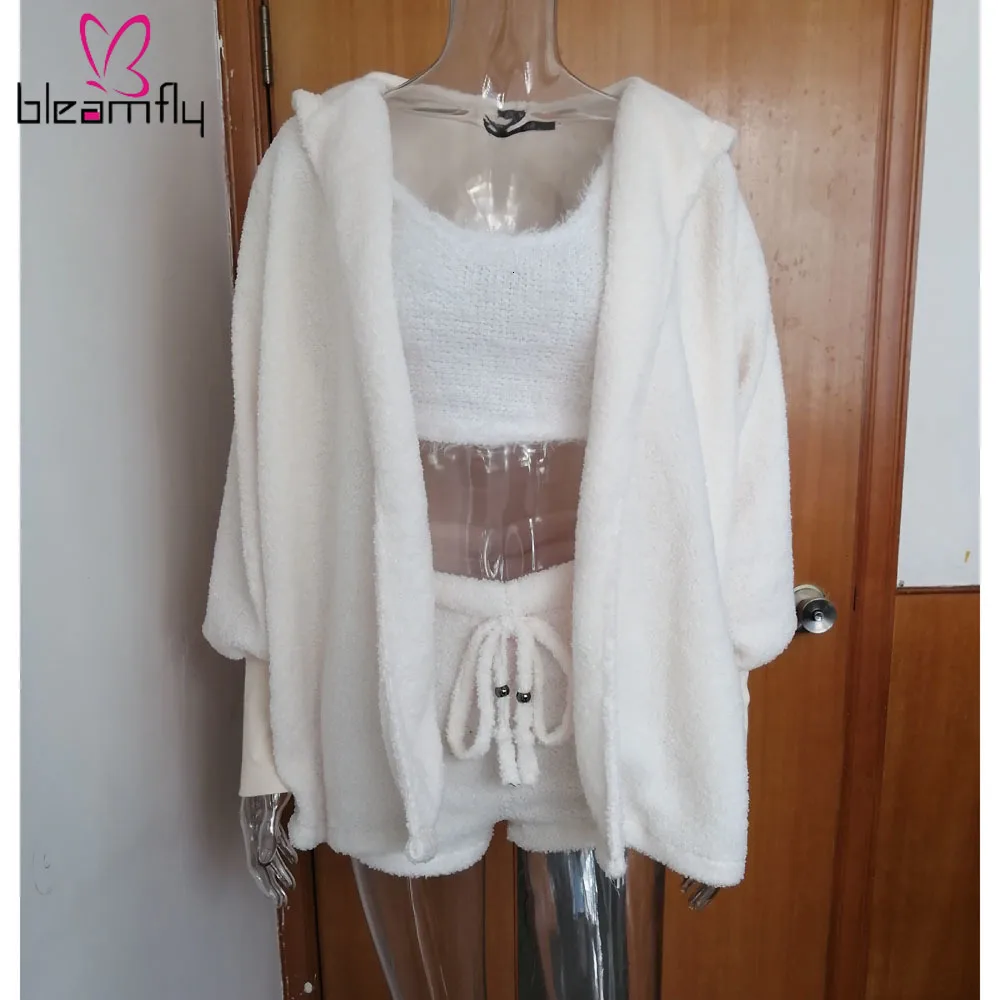 Женский флисовый плюшевый повседневный комплект из двух предметов куртка