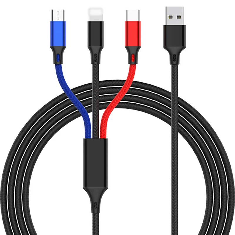 3 в 1 USB кабель Быстрая зарядка кабель для передачи данных для iPhone XS Max XR X 8 7 кабель зарядного устройства микро-usb type-c кабель для samsung S9 s8 нейлон
