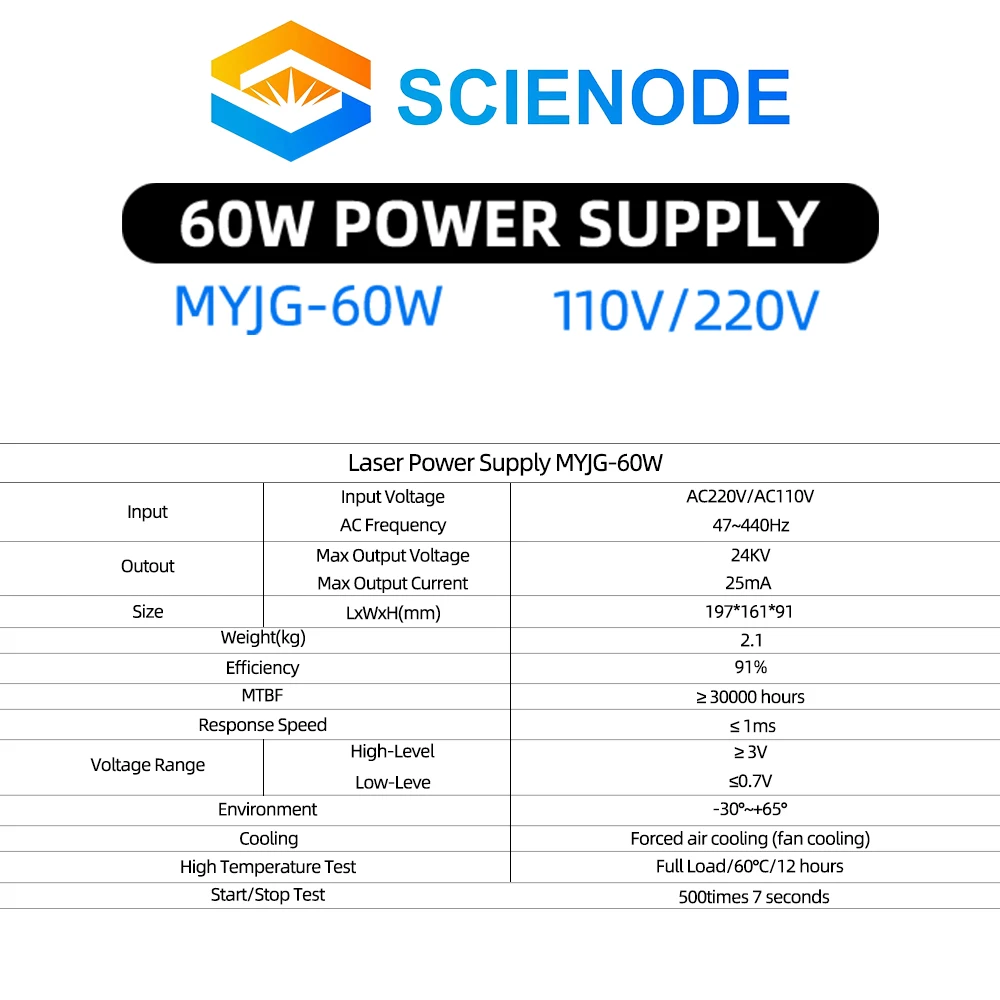 Scienode 60W CO2 Laser Power Supply for CO2 Laser Engraving Cutting Machine MYJG-60W Category enlarge