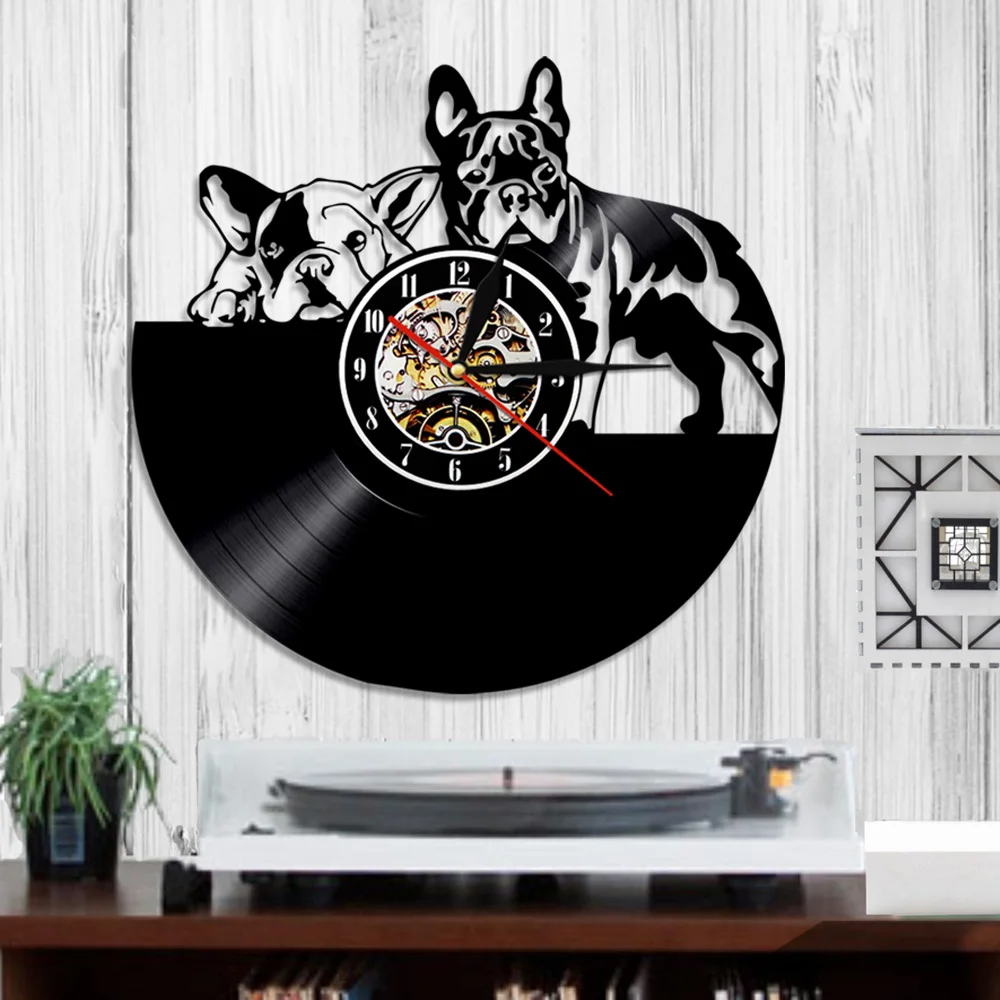Французский бульдог собака виниловая запись настенные часы с животными для