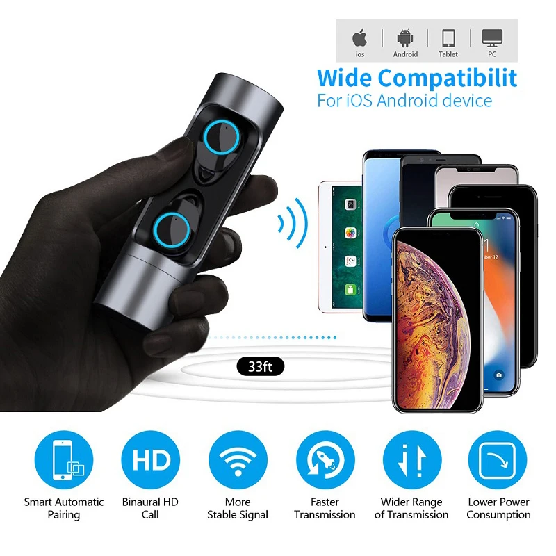 Наушники вкладыши TWS Bluetooth 5 0 Беспроводной наушники глубокий бас стерео гарнитура