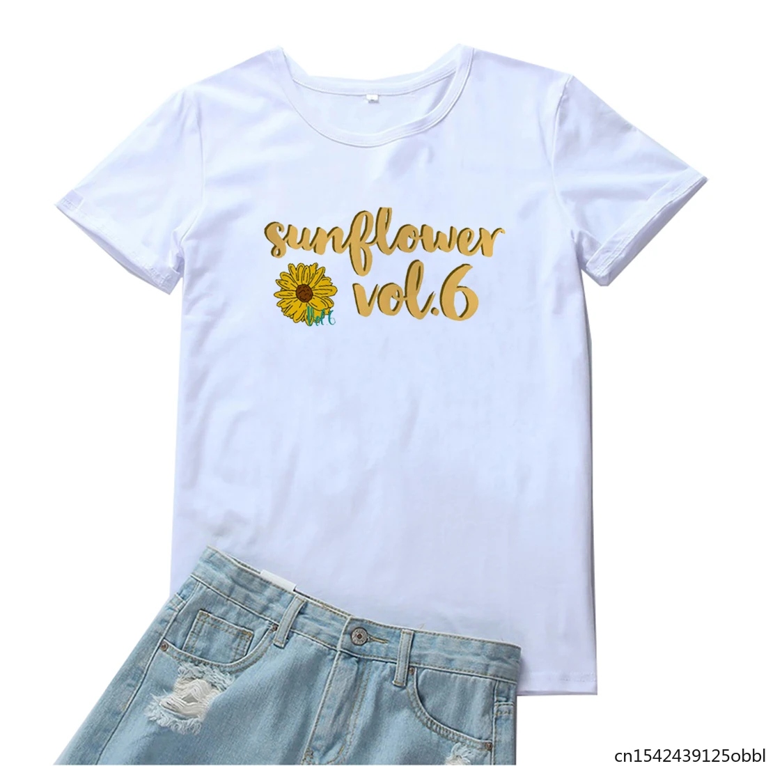 

Sunflower Fashion Aesthetic Womens T-shirts Casual Black Round Neck Femme Streetwear Tops