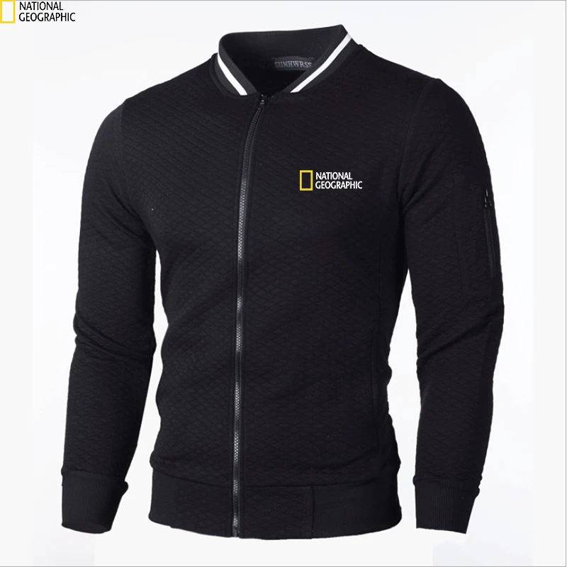 

National Geographic Jacke2021Spring Autumn New Men Fashion Stand Collar Zipper High Quality Long Sleeve Zipper Jacket Pocket Top